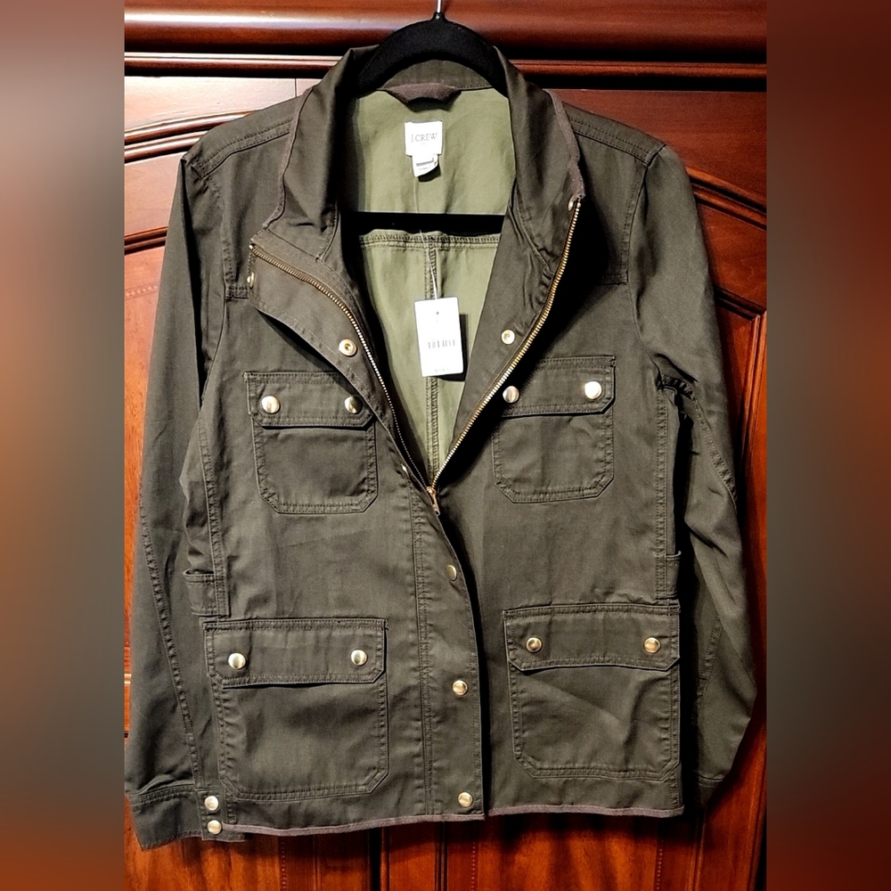 J. Crew NWT Olive Green Downtown Military Style Jacket SIZE: LARGE STYLE: 27584